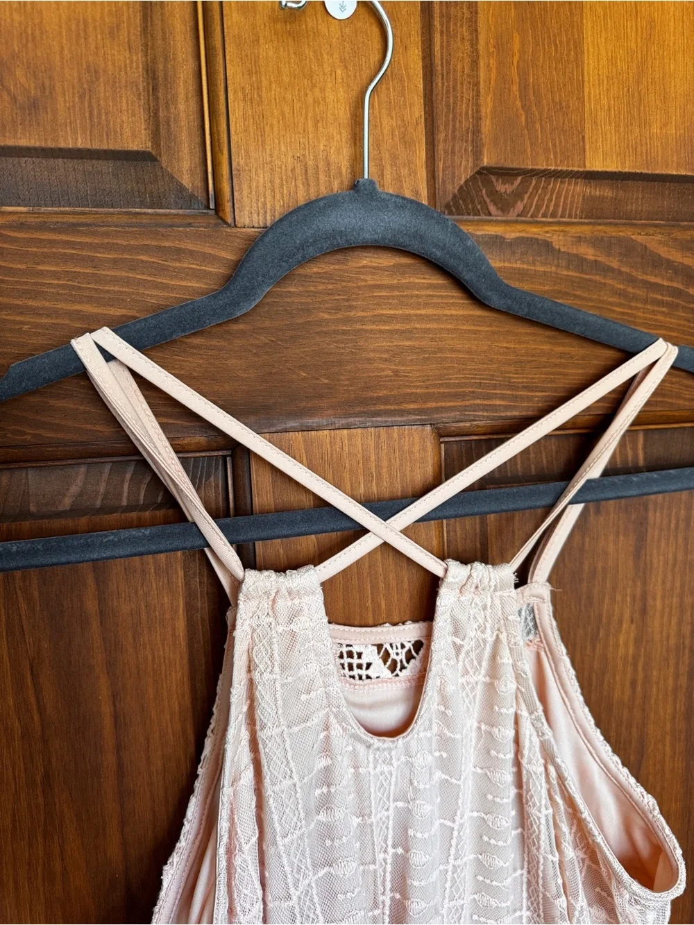200. Light Peach colored Flowy boho crochet Dress - Picture 6 of 12
